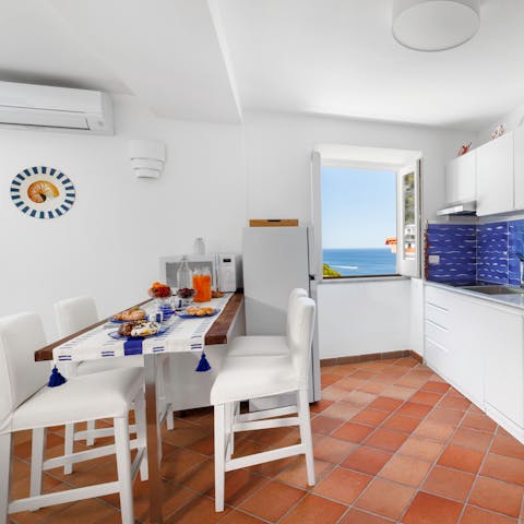 Tuck into a traditional breakfast as a gentle breeze drifts through the open window