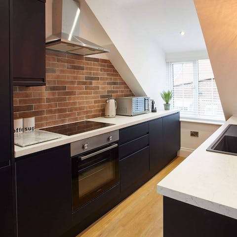 Pick up some fresh seafood and cook a delicious meal in the sleek kitchen