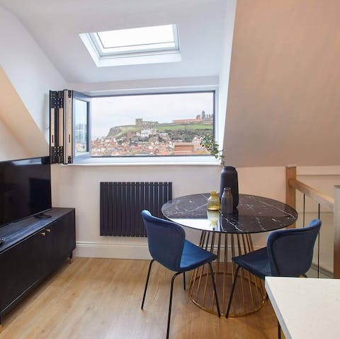 Admire the views of the famous Whitby Abbey from the window