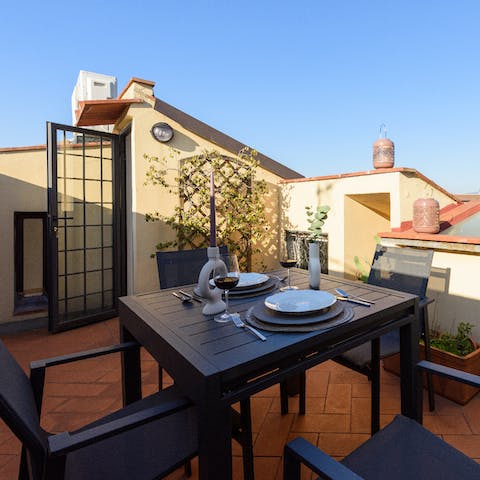 Dine alfresco on the terrace – don't forget the wine