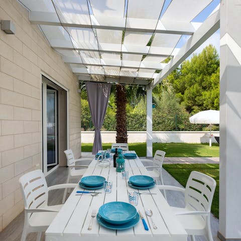 Gather on the covered terrace for evening feasts