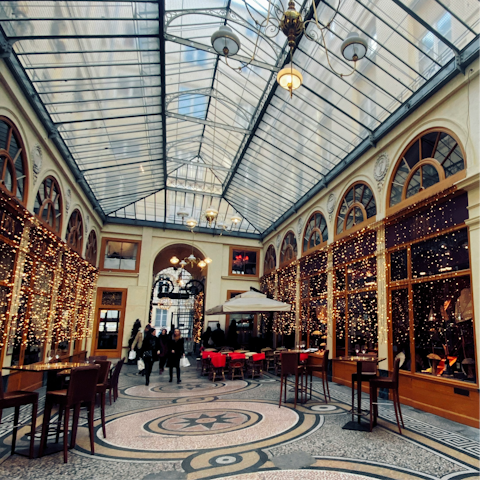 Walk ten minutes down the road to the arcades of Galerie Vivienne