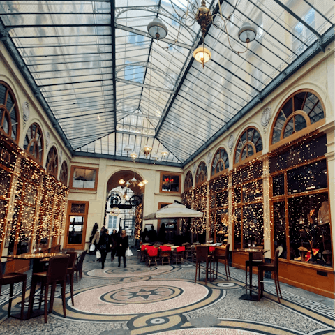 Walk ten minutes down the road to the arcades of Galerie Vivienne