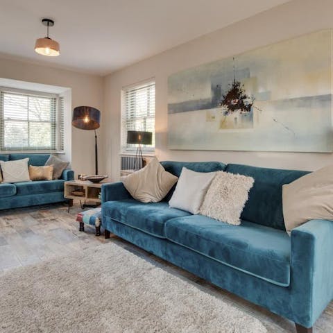 Relax in the style of royalty on the velvet sofas