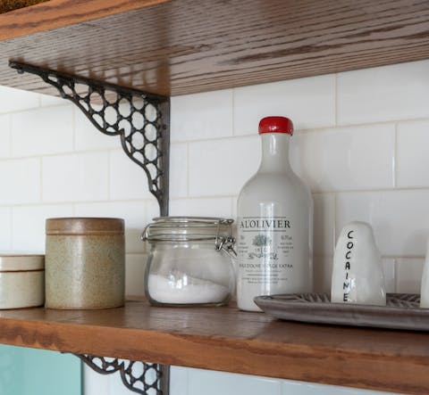 The kitchen's artisanal cooking supplies