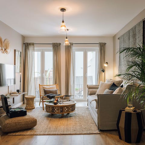 Stick a record on and relax in the calming living room