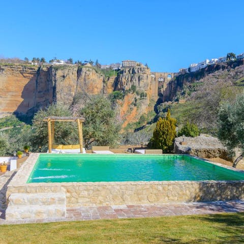 Take a dip in the private pool and look up at the spectacular scenery around you