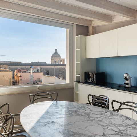 Gaze at the dome of Noto Cathedral from the breakfast table