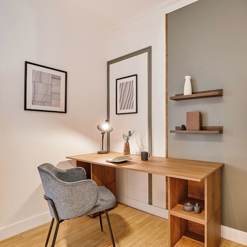 Work from home at the desk in the bedroom