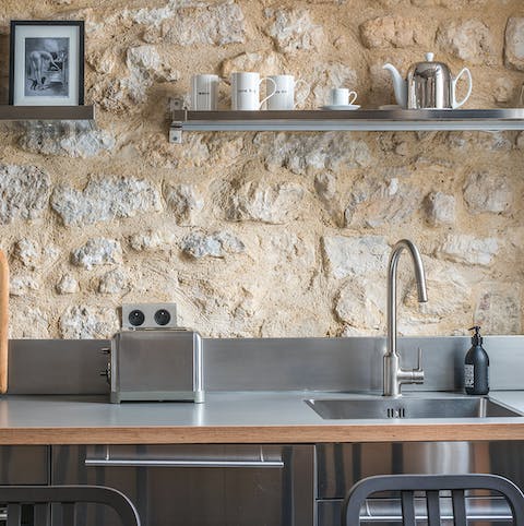 the exposed stone walls