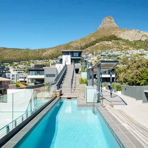 Make a splash in the communal swimming view with panoramic views