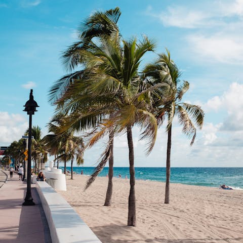 Stroll to the sandy beach, just five-minutes away