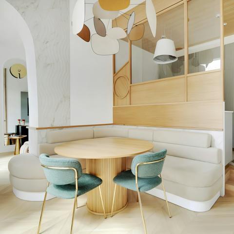 Sit down for a light lunch in the stylish dining area
