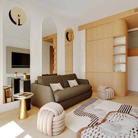 Kick back and relax in the chic living space after sightseeing