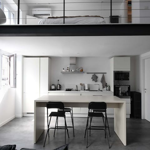 Cook up some rigatoni milano in the sleek kitchen