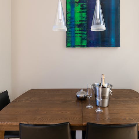 The wooden dining table