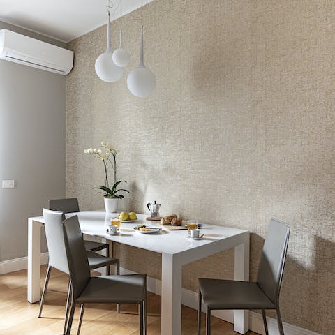 Plot the day's activities at the sunny breakfast table