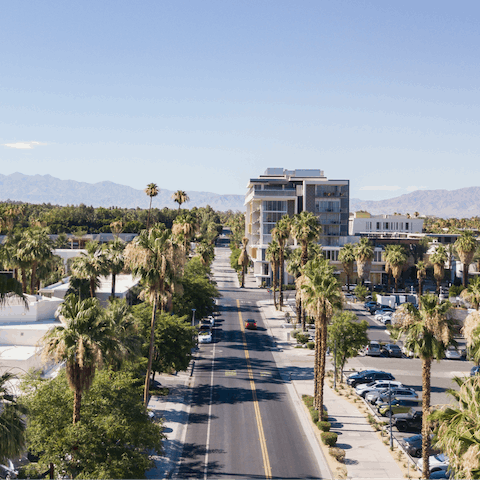 Stay just around the corner from Palm Canyon Drive