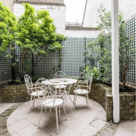Enjoy a morning cup of tea or coffee, or an evening spritz, on the lovely patio