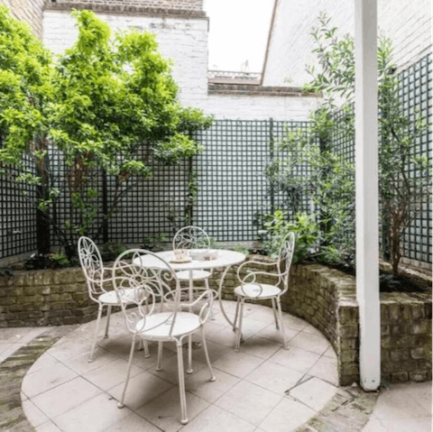 Enjoy a morning cup of tea or coffee, or an evening spritz, on the lovely patio