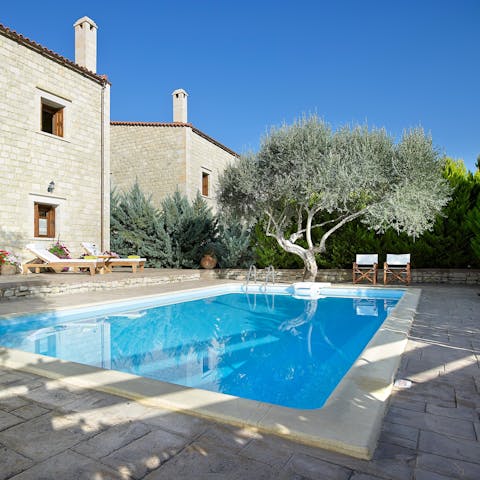 Find shade beneath the olive tree as you wait for the barbecue to heat up