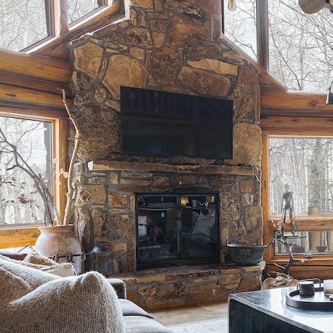 Warm yourself up beside the crackling fire