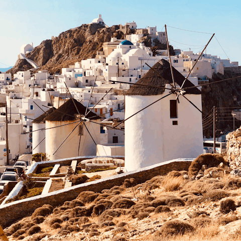 Visit the hilltop town of Chora, just a fifteen-minute drive away