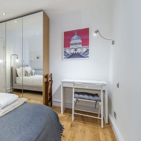 Fire off emails at the dedicated workstation in the bedroom