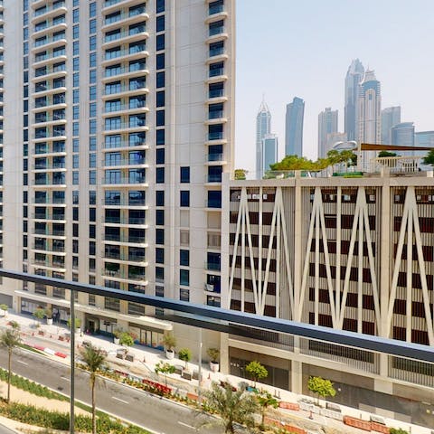 Take in the Dubai skyline glimpses from the balcony