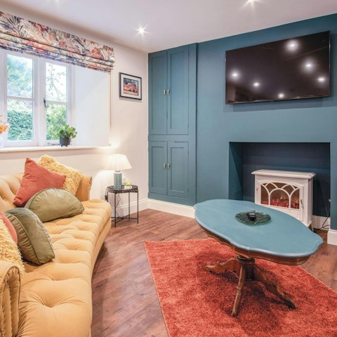 Enjoy a movie night in the comfortable living area