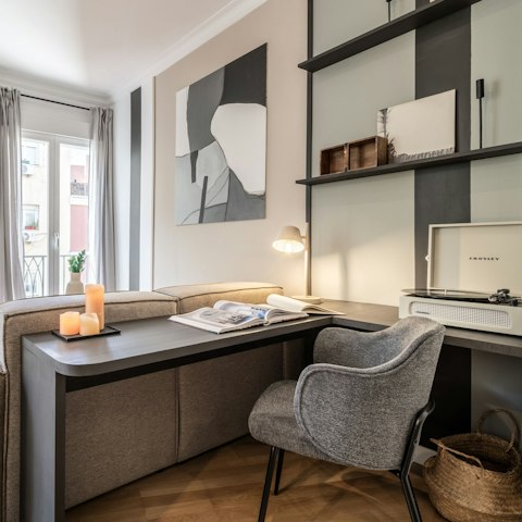 Catch up on work from the convenient desk