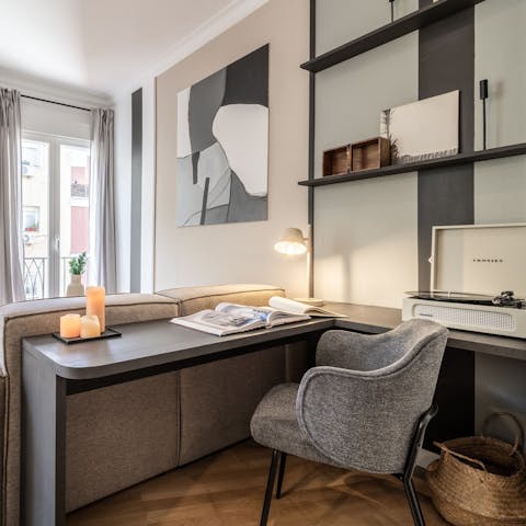 Catch up on work from the convenient desk