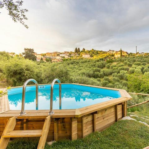 Enjoy a dip in the private pool overlooking the Tuscan countryside