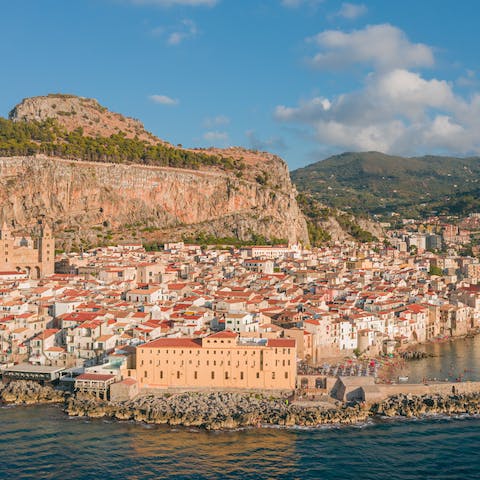Drive over to the architecturally fascinating seaside town of Cefalù in ten minutes