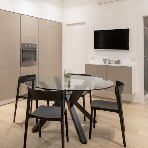 Tuck into focaccia and fresh pasta at the dining table
