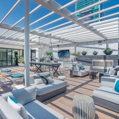 Drink in the views of the Hollywood Hills from the clubhouse