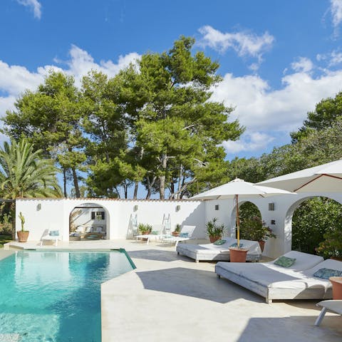 Lounge by the private pool in the Ibizan sun