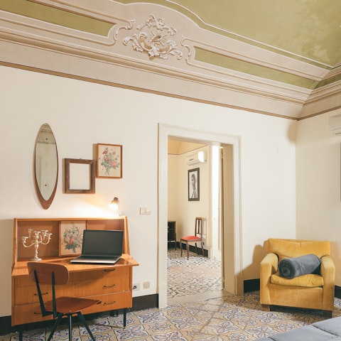 Settle in for a spot or work or journalling at the desk