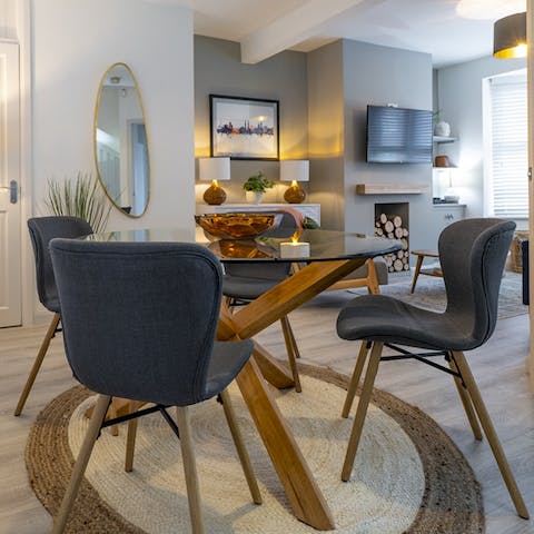 Come together to dine on Irish cuisine from a local takeaway around the dining set