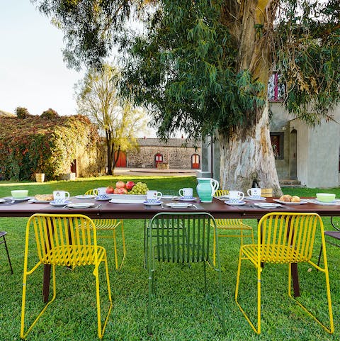 Enjoy a lavish alfresco meal outside on the lawn