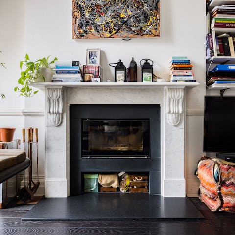 Snuggle up by the fire in the living room