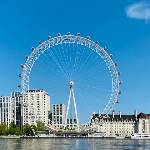 Stroll twenty minutes to the London Eye and admire the city from above