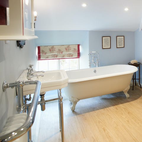 Relax in the claw foot bath after a busy day hiking the local area