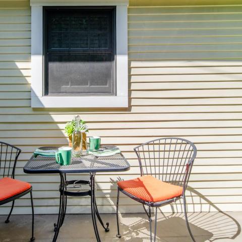 Pull up a seat in the sun on the porch out front