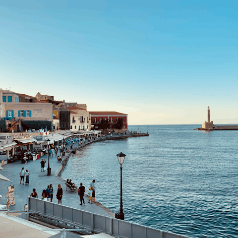 Discover Chania's Venetian harbour, a fifteen-minute drive away