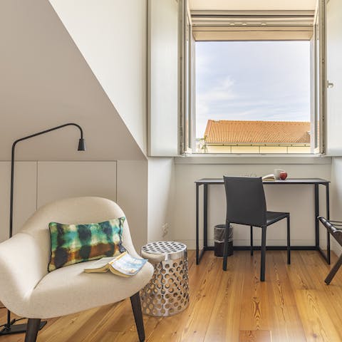 Catch up on work at the desk or enjoy a great book in the reading corner