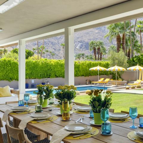 Eat alfresco morning, noon and night in the elegant outdoor dining area