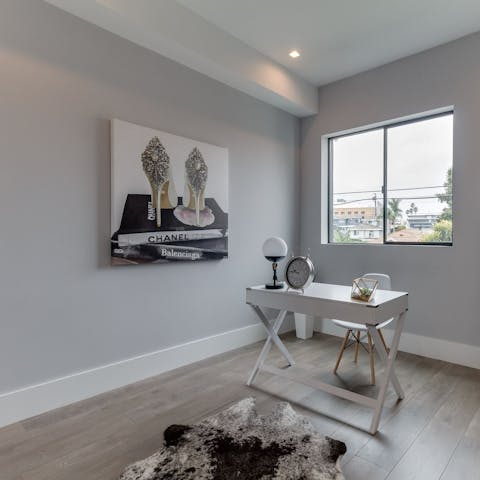 Catch up on your emails in the calm-hued home office