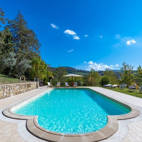 Slip into the private pool and stay active surrounded by stunning scenery