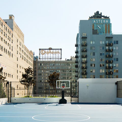 Shoot some hoops at the building's basketball court